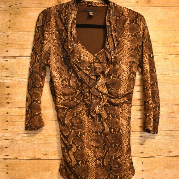Kenneth Cole Snakeskin Print Ruffle Collar Blouse - Picture 1 of 4